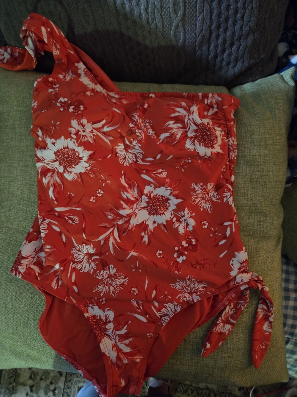 Niptuck Swim Red Floral One-Shoulder Swimsuit